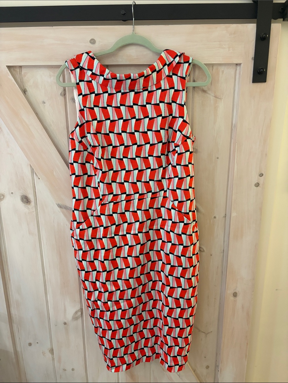 Boden Burnt Orange Geometric Sheath Pique Dress
